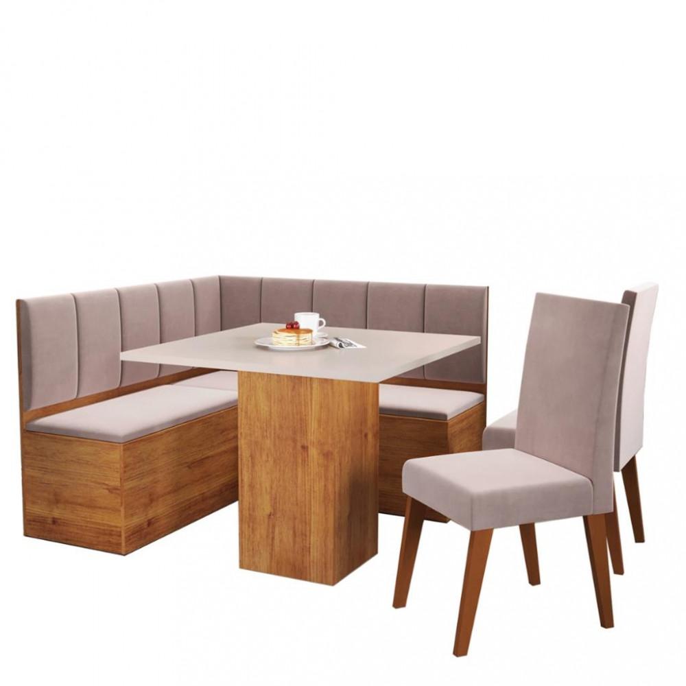 Canto Alemão com Baú Londres com 2 Cadeiras Milão Viero - 1