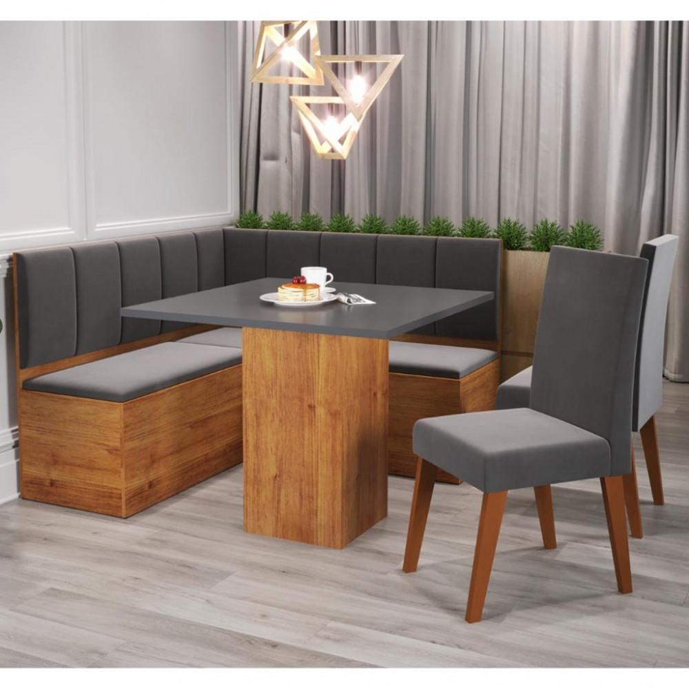 Canto Alemão com Baú Londres com 2 Cadeiras Milão Viero - 2