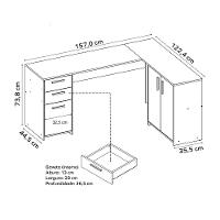Mesa de Canto para Escritório 2 Portas 3 Gavetas NT 2005 Notável
