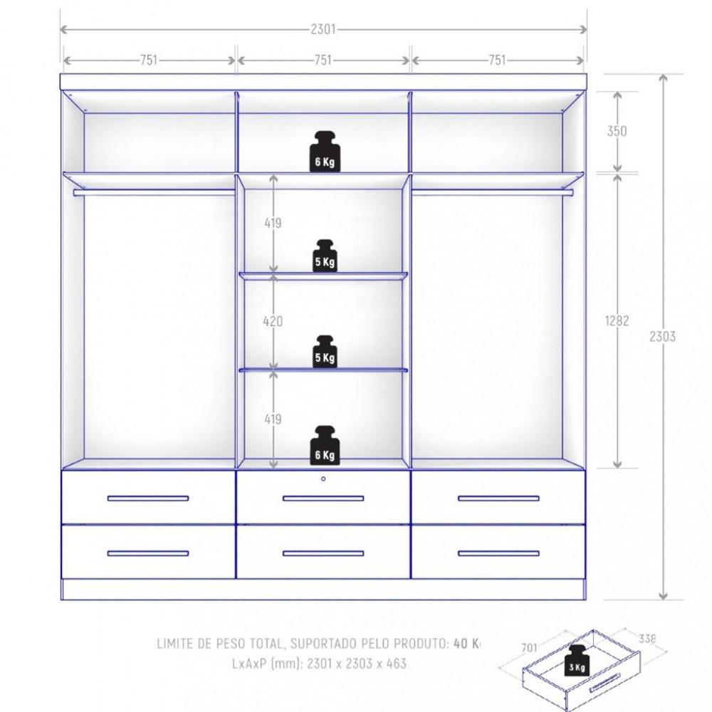 Guarda Roupa Casal 6 Portas 6 Gavetas Maximus Plus II Zanzini - 4