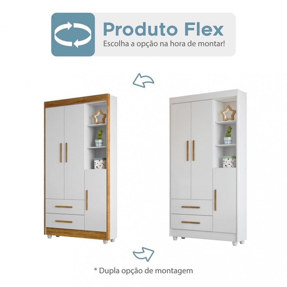 Guarda Roupa Infantil 3 Portas 2 Gavetas Flex Flocos Tigus Baby - 3