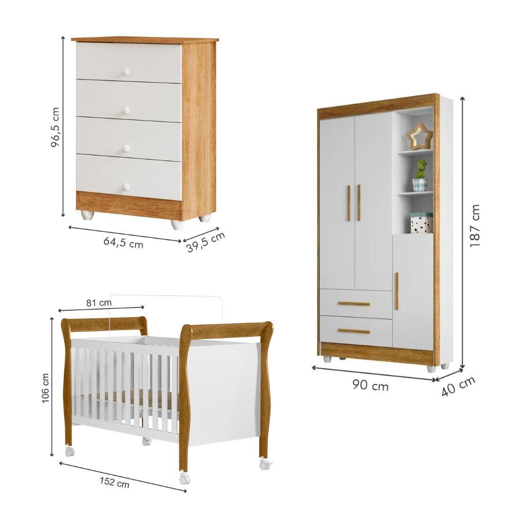Quarto de Bebê, Cômoda, Berço e Guarda Roupa Zara Tigus Baby - 3