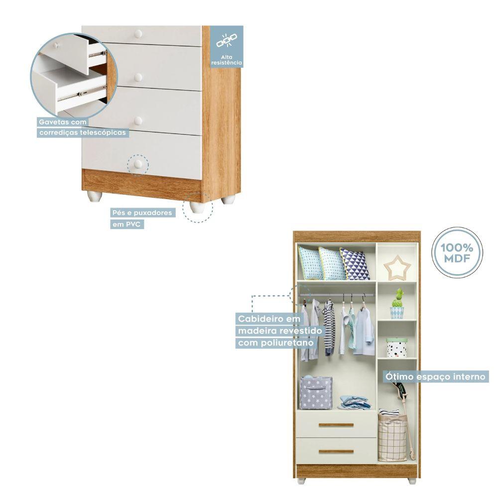 Quarto de Bebê, Cômoda, Berço e Guarda Roupa Zara Tigus Baby - 8