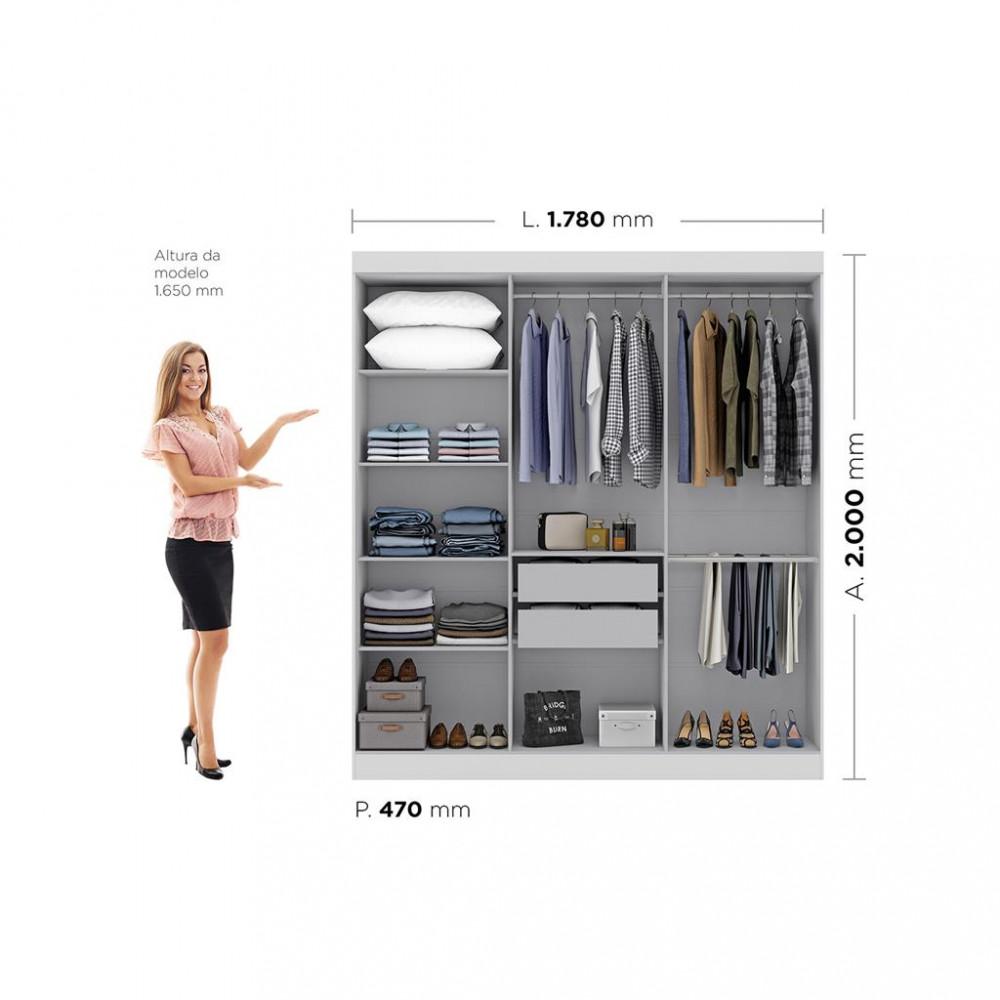 Guarda Roupa Casal Espelho MDF 6 Portas 2 Gavetas Genebra Maxel - 4