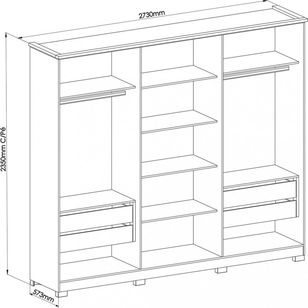 Guarda Roupa Casal com Espelho 6 Portas 4 Gavetas Zeus Móveis Castro - 4