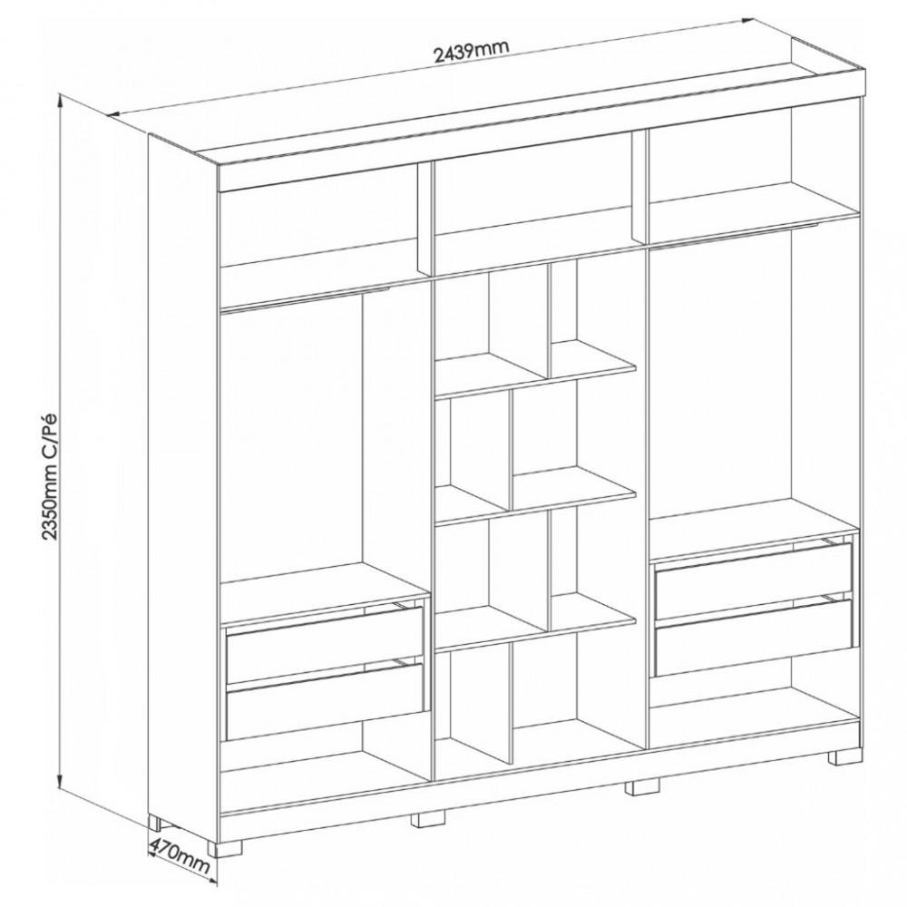 Guarda Roupa Casal com Espelho 6 Portas 4 Gavetas Eros Móveis Castro - 4