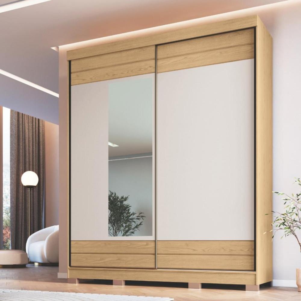 Guarda Roupa Solteiro com Espelho 2 Portas de Correr 3 Gavetas Magno Móveis Castro - 1
