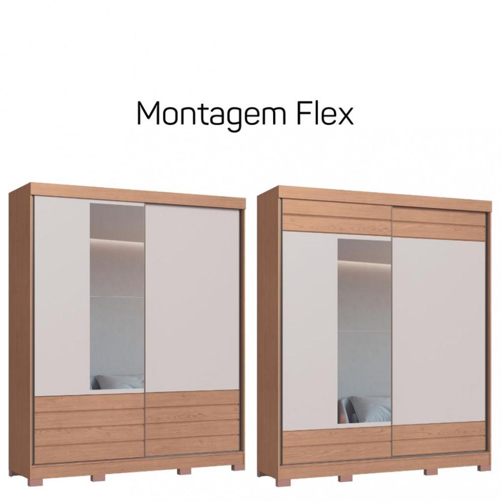 Guarda Roupa Solteiro com Espelho 2 Portas de Correr 3 Gavetas Magno Móveis Castro - 2