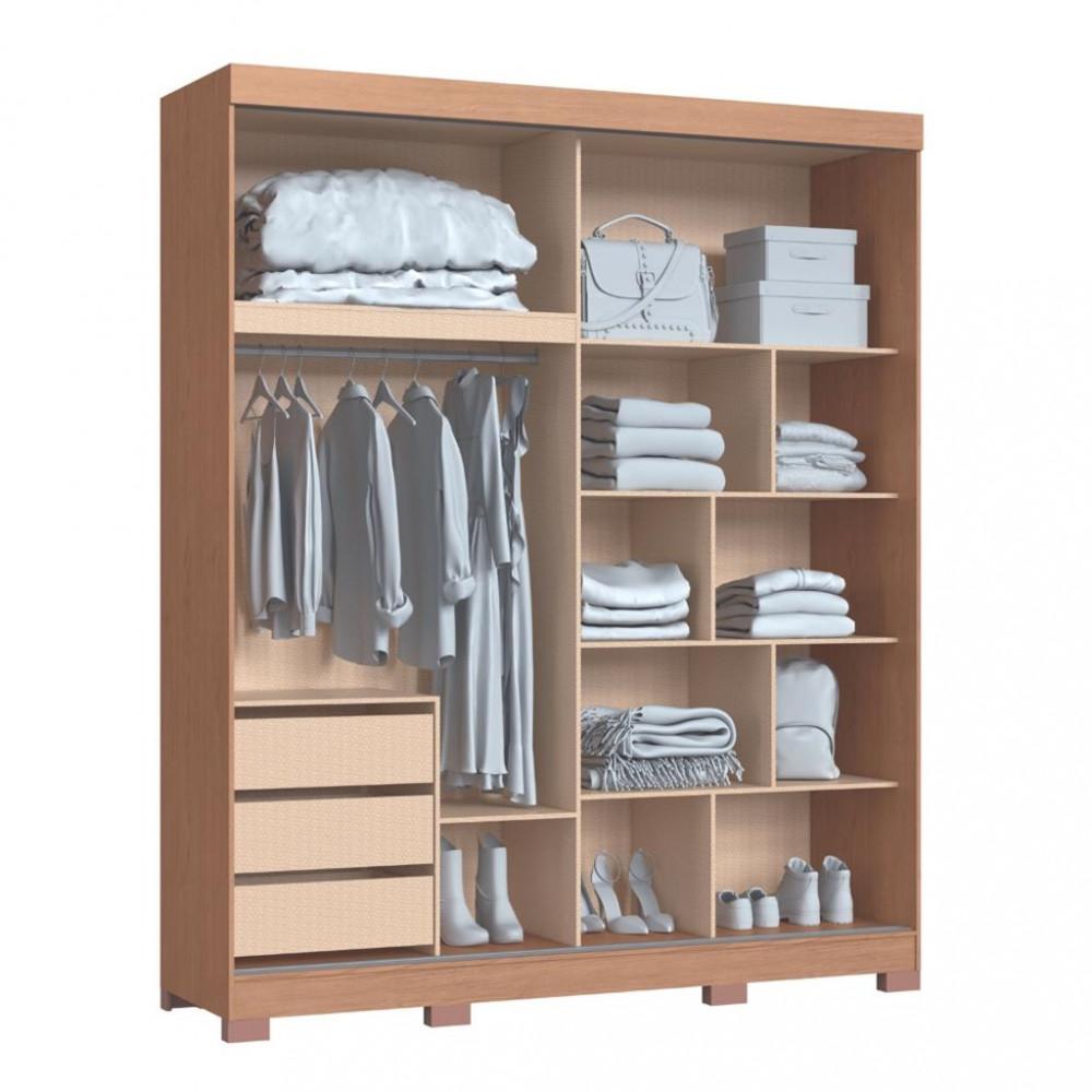 Guarda Roupa Solteiro com Espelho 2 Portas de Correr 3 Gavetas Magno Móveis Castro - 3