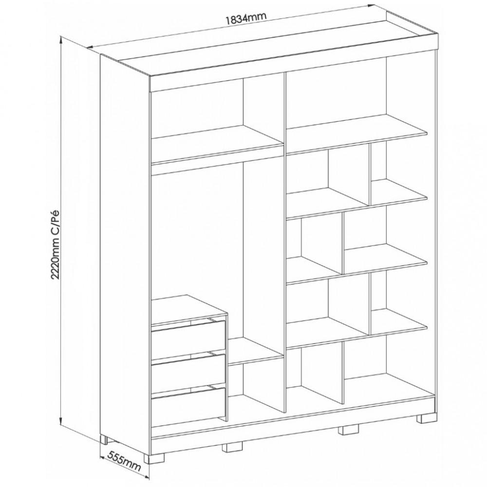 Guarda Roupa Solteiro com Espelho 2 Portas de Correr 3 Gavetas Magno Móveis Castro - 4