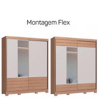 Guarda Roupa Solteiro com Espelho 2 Portas de Correr 3 Gavetas Magno Móveis Castro - 2