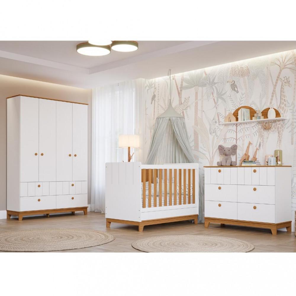 Quarto de Bebê Completo Guarda Roupa 4 Portas Cômoda e Berço Liza Permobili - 1