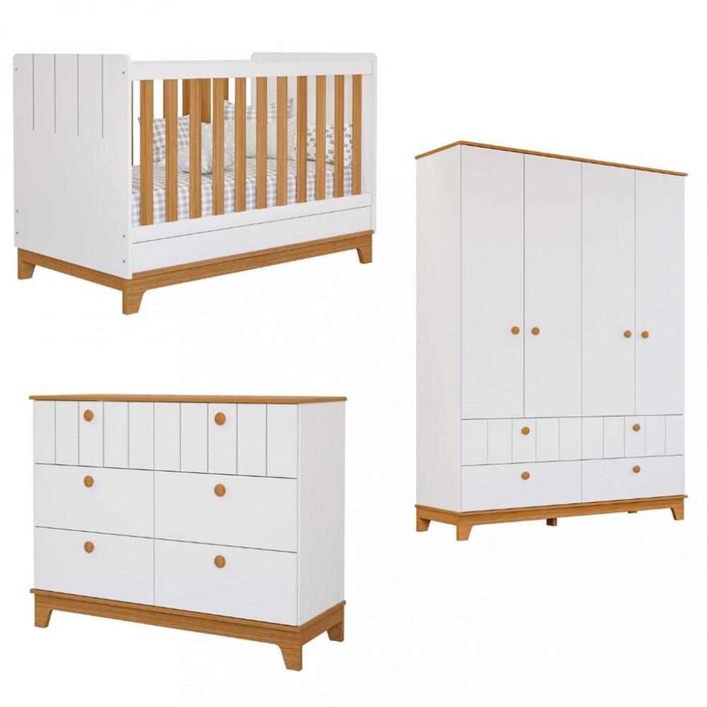Quarto de Bebê Completo Guarda Roupa 4 Portas Cômoda e Berço Liza Permobili - 2