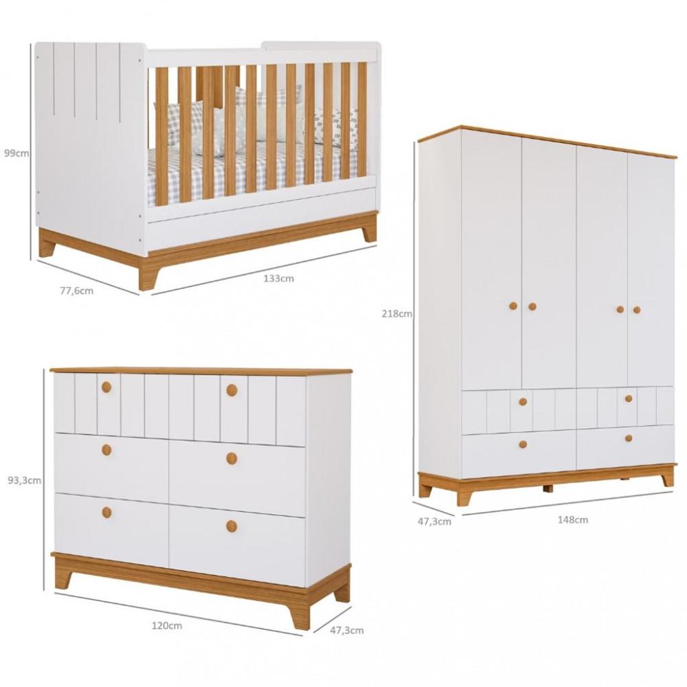 Quarto de Bebê Completo Guarda Roupa 4 Portas Cômoda e Berço Liza Permobili - 4