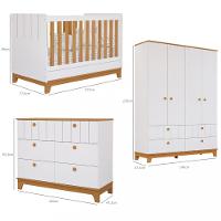Quarto de Bebê Completo Guarda Roupa 4 Portas Cômoda e Berço Liza Permobili