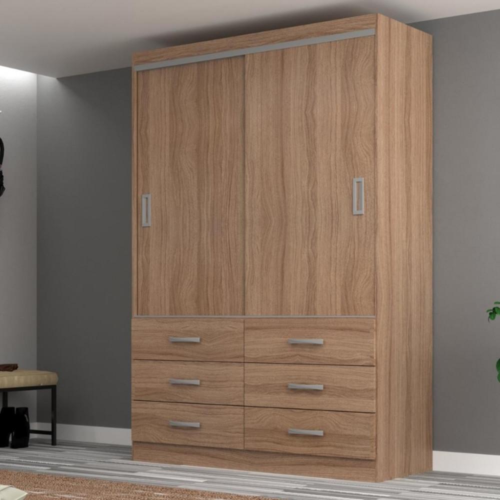 Guarda Roupa Solteiro 2 Portas de Correr 6 Gavetas Veneza Evidência - 1