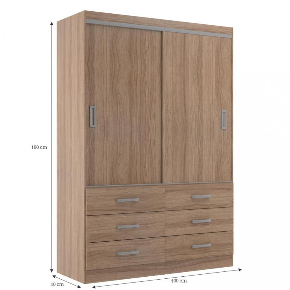 Guarda Roupa Solteiro 2 Portas de Correr 6 Gavetas Veneza Evidência - 4