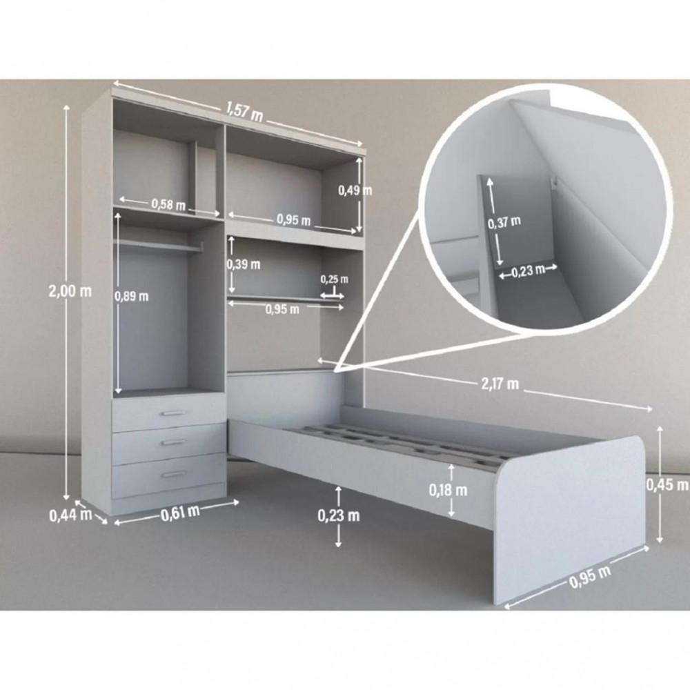 Guarda Roupa Solteiro 4 Portas 3 Gavetas Flex Cancun JeA Móveis - 4