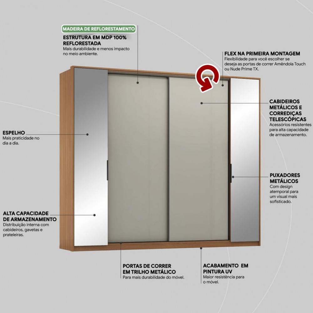 Guarda Roupa Casal 2 Espelho 4 Portas Flex 4 Gavetas Laredo Demartêz - 6
