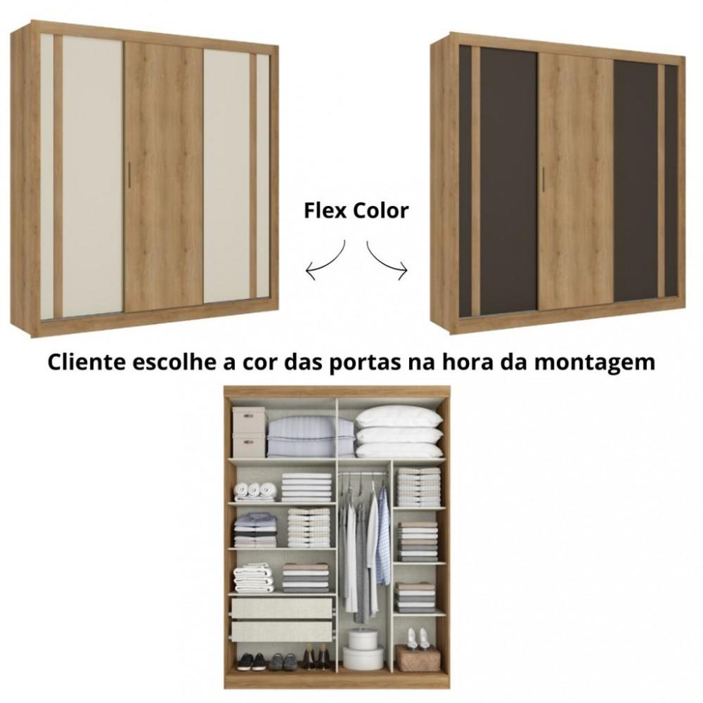 Guarda Roupa Casal 3 Portas Correr 4 Gavetas Flex Ibiza THB - 3
