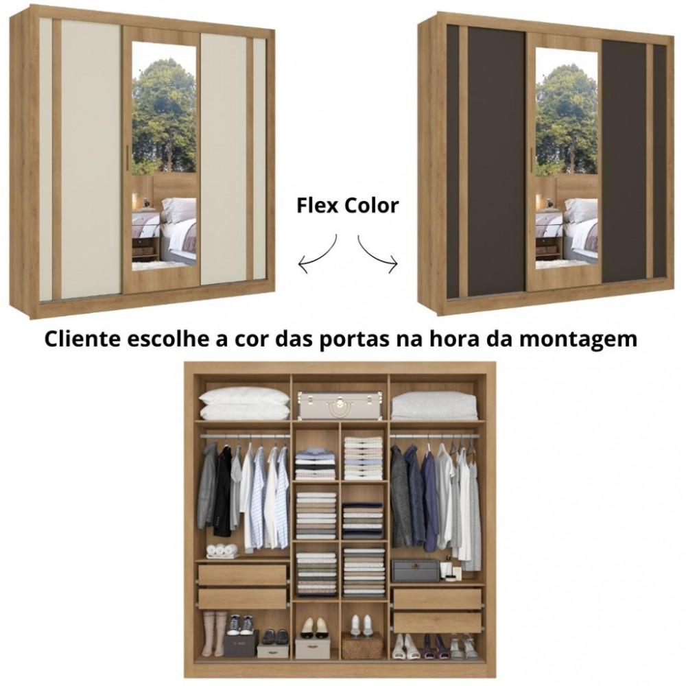 Guarda Roupa Casal Espelho 3 Portas Correr 4 Gavetas Flex Ibiza THB - 3