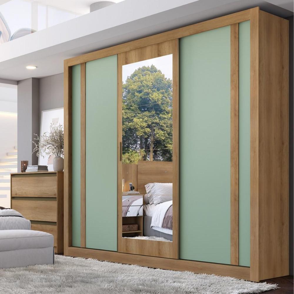 Guarda Roupa Casal Espelho 3 Portas Correr 4 Gavetas Ibiza THB - 1