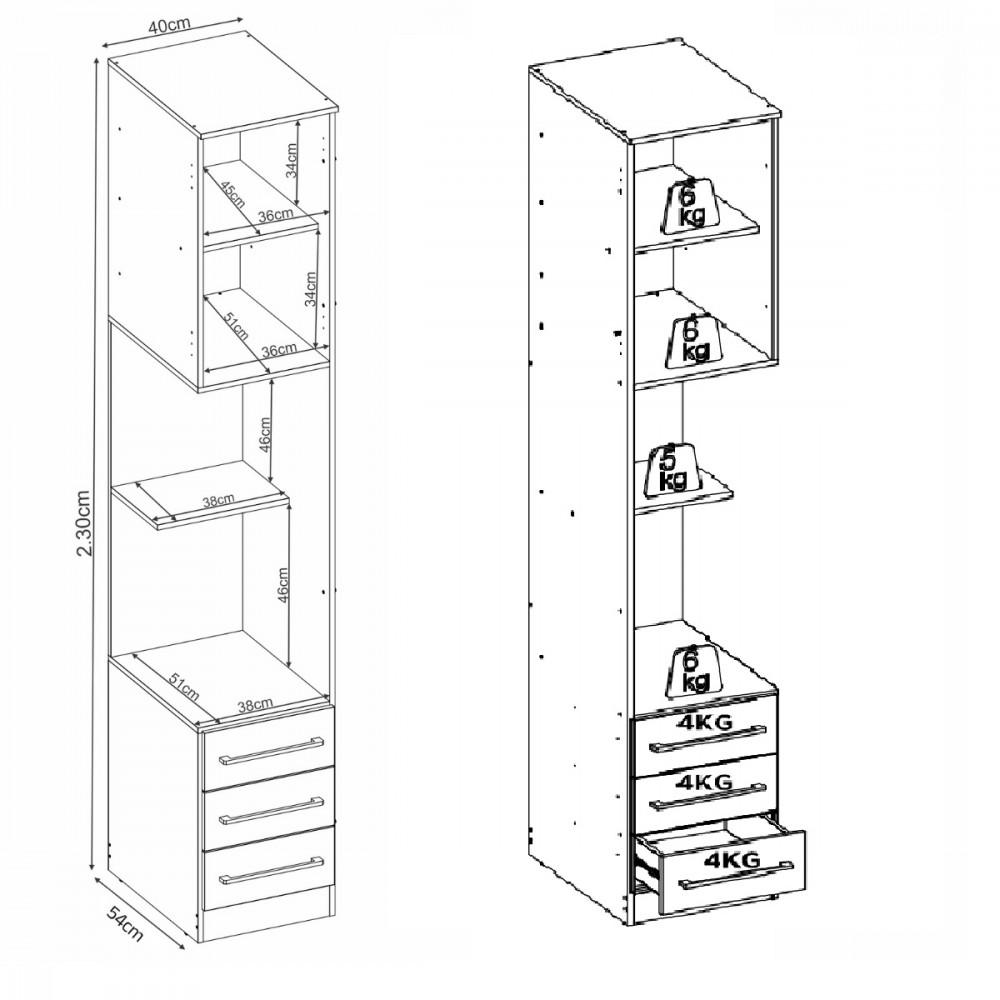 Mesa de Cabeceira 1 Porta 3 Gavetas Irlanda Demartez - 4