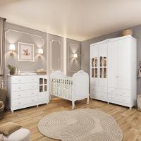 Quarto de Bebê Completo com Berço Mini Cama Guarda-Roupa e Cômoda com Janela Elô New Móveis Peroba - 1