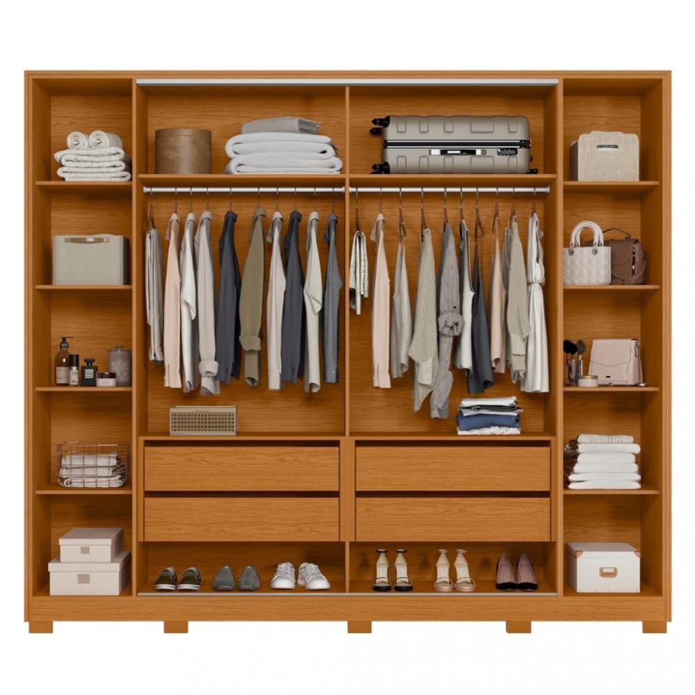 Guarda Roupa Casal 8 Espelho 4 Portas 4 Gavetas Ripado Flex Jacaranda Albatroz - 3