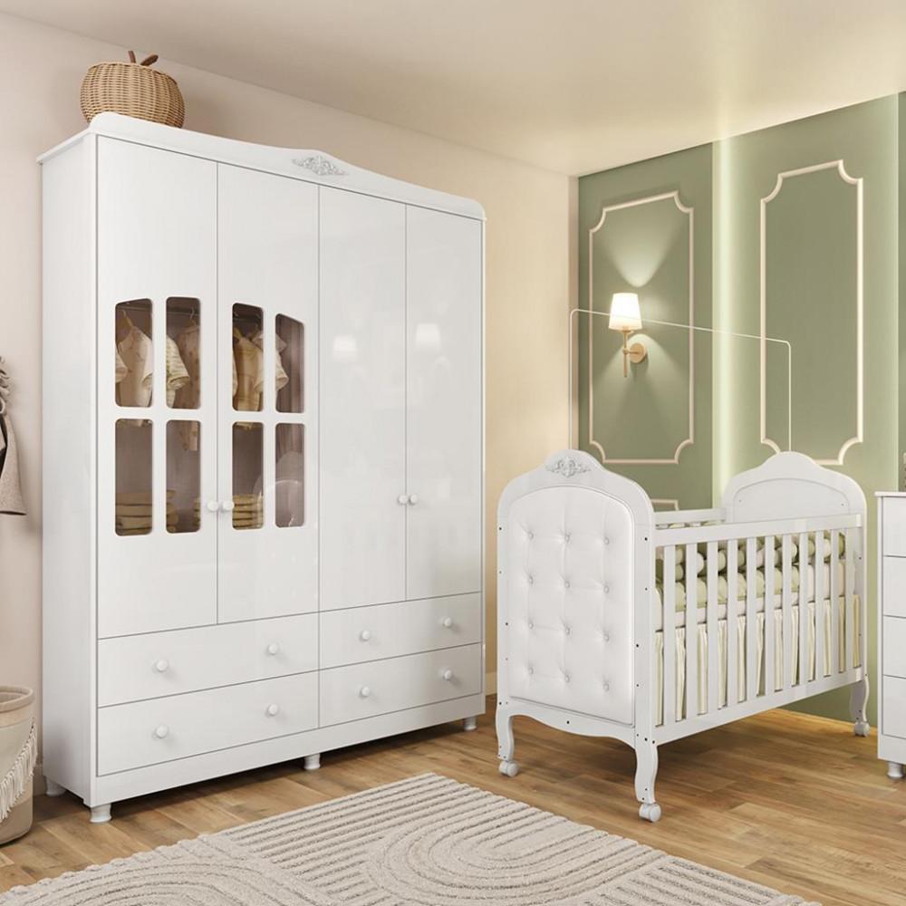 Quarto de Bebê Completo Berço Mini Cama Capitonê e Guarda-Roupa 100 MDF com Janela Elô New Móveis Peroba - 1