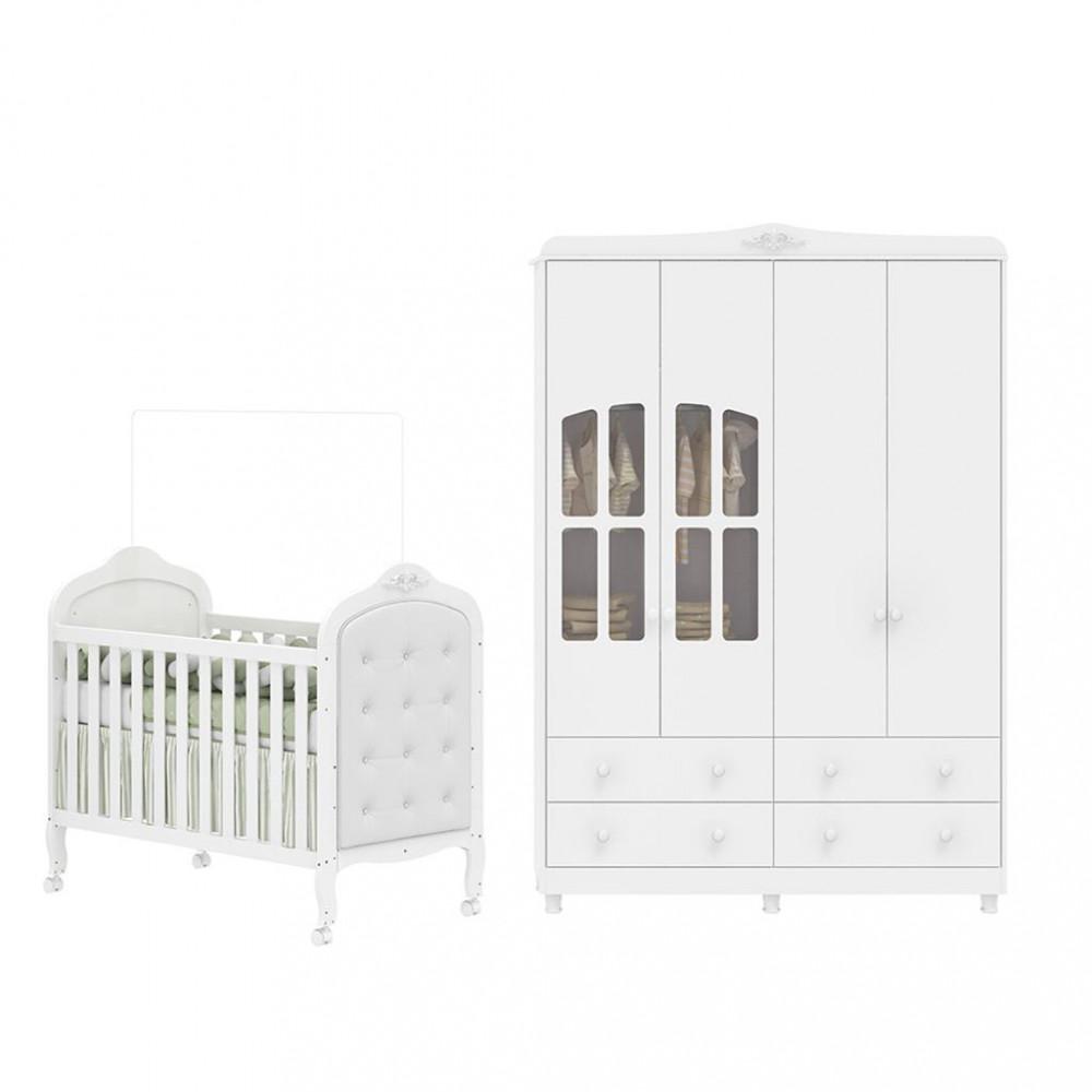 Quarto de Bebê Completo Berço Mini Cama Capitonê e Guarda-Roupa 100 MDF com Janela Elô New Móveis Peroba - 2