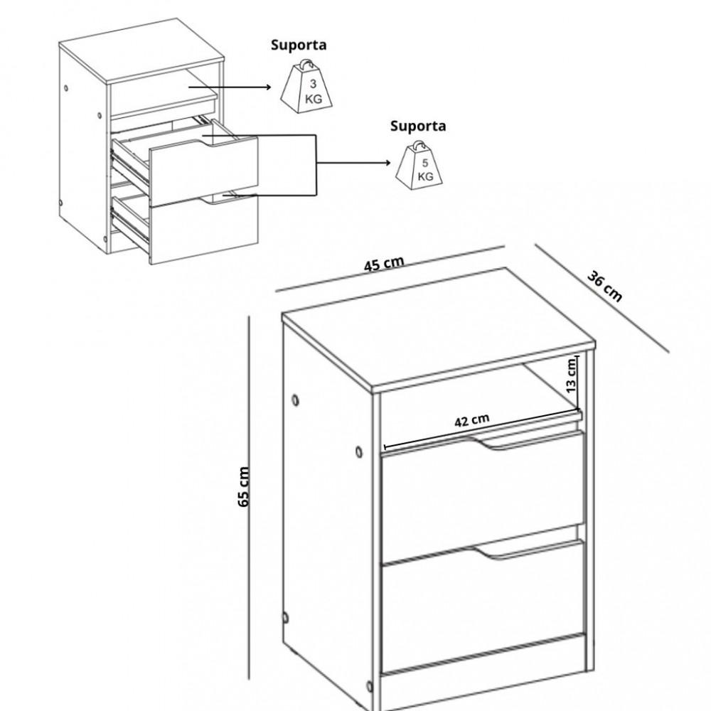 Mesa de Cabeceira 2 Gavetas Flex Sole Albatroz - 4