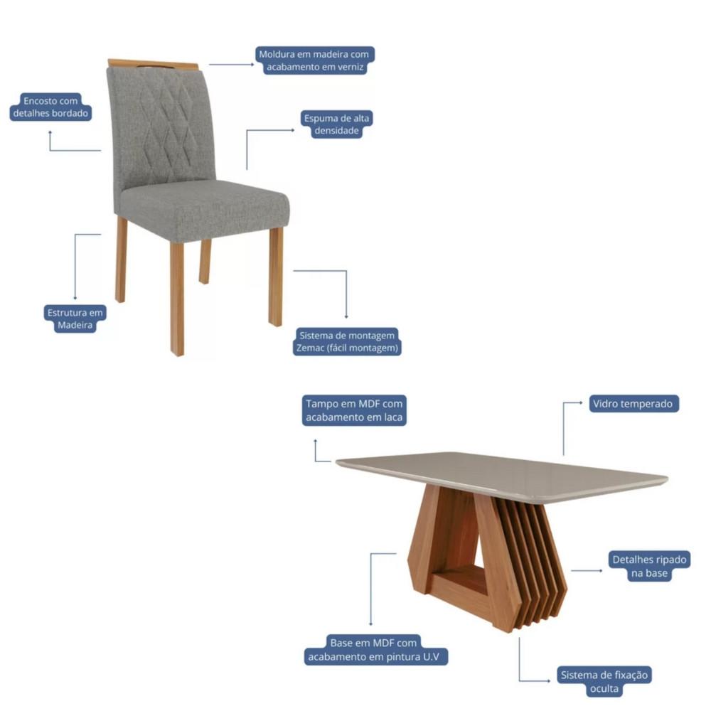 Conjunto Sala de Jantar Mesa Ágata 180cm 6 Cadeiras Juliana Cimol - 3