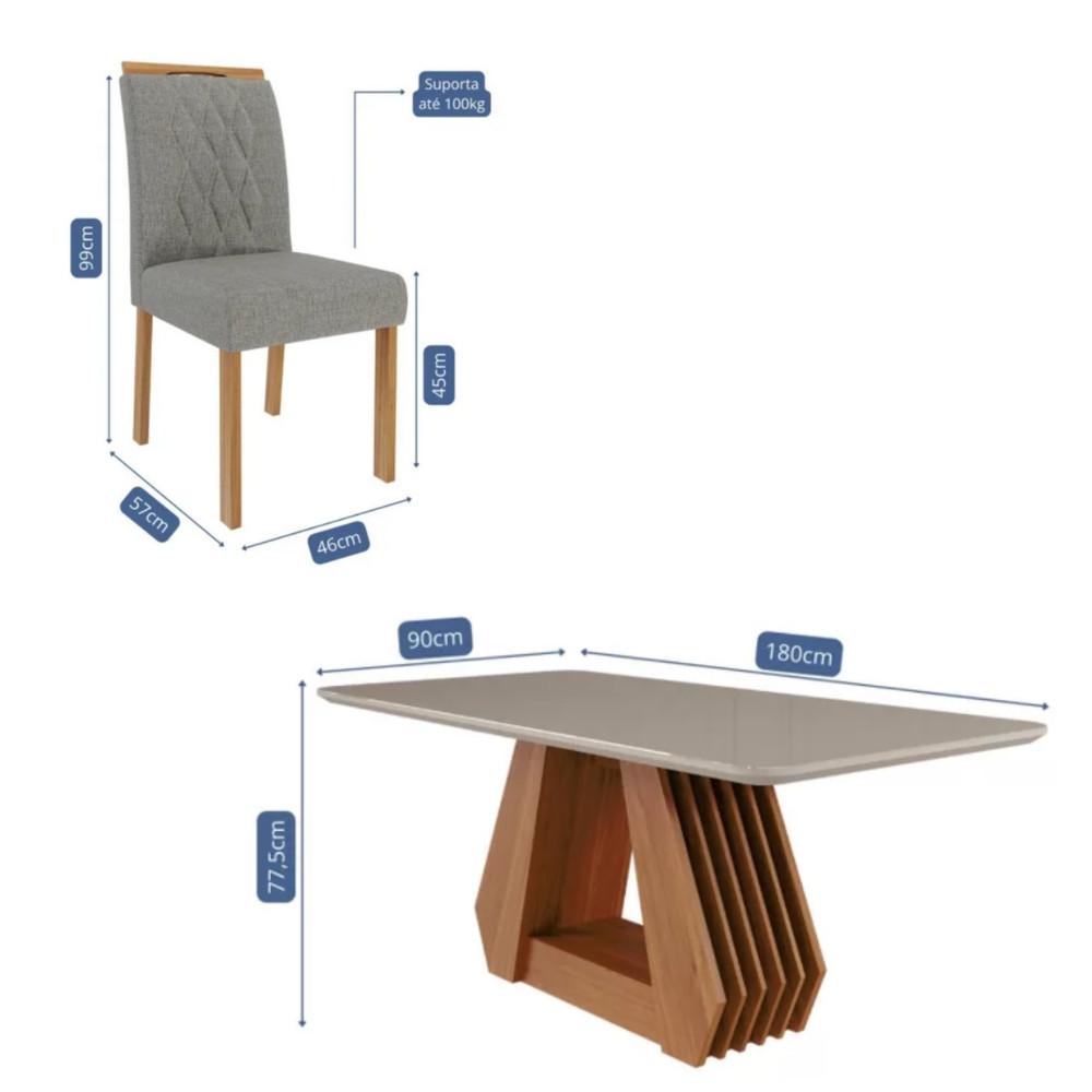 Conjunto Sala de Jantar Mesa Ágata 180cm 6 Cadeiras Juliana Cimol - 4
