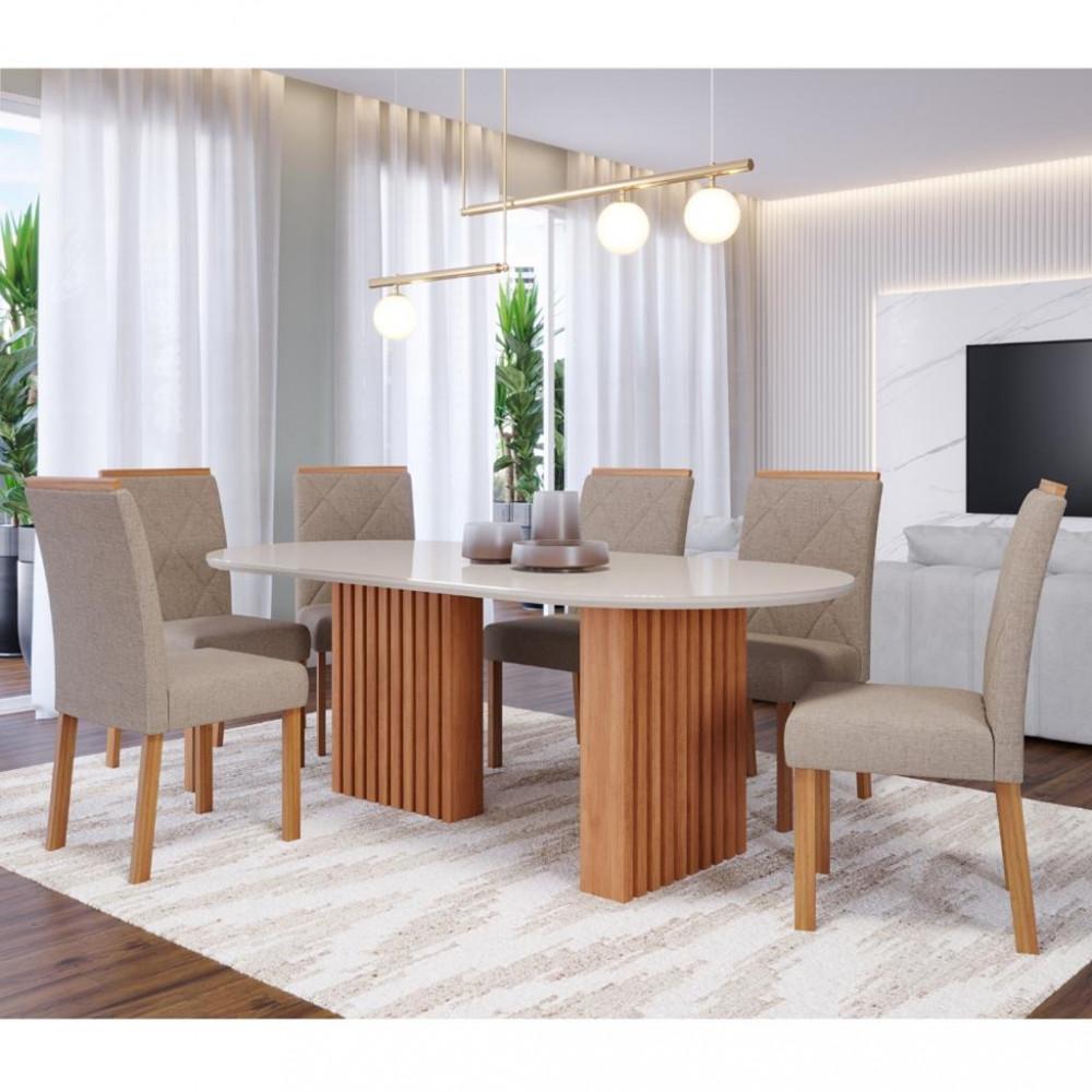 Conjunto Sala de Jantar Mesa Ester 210cm Oval 6 Cadeira Fernanda Cimol - 1