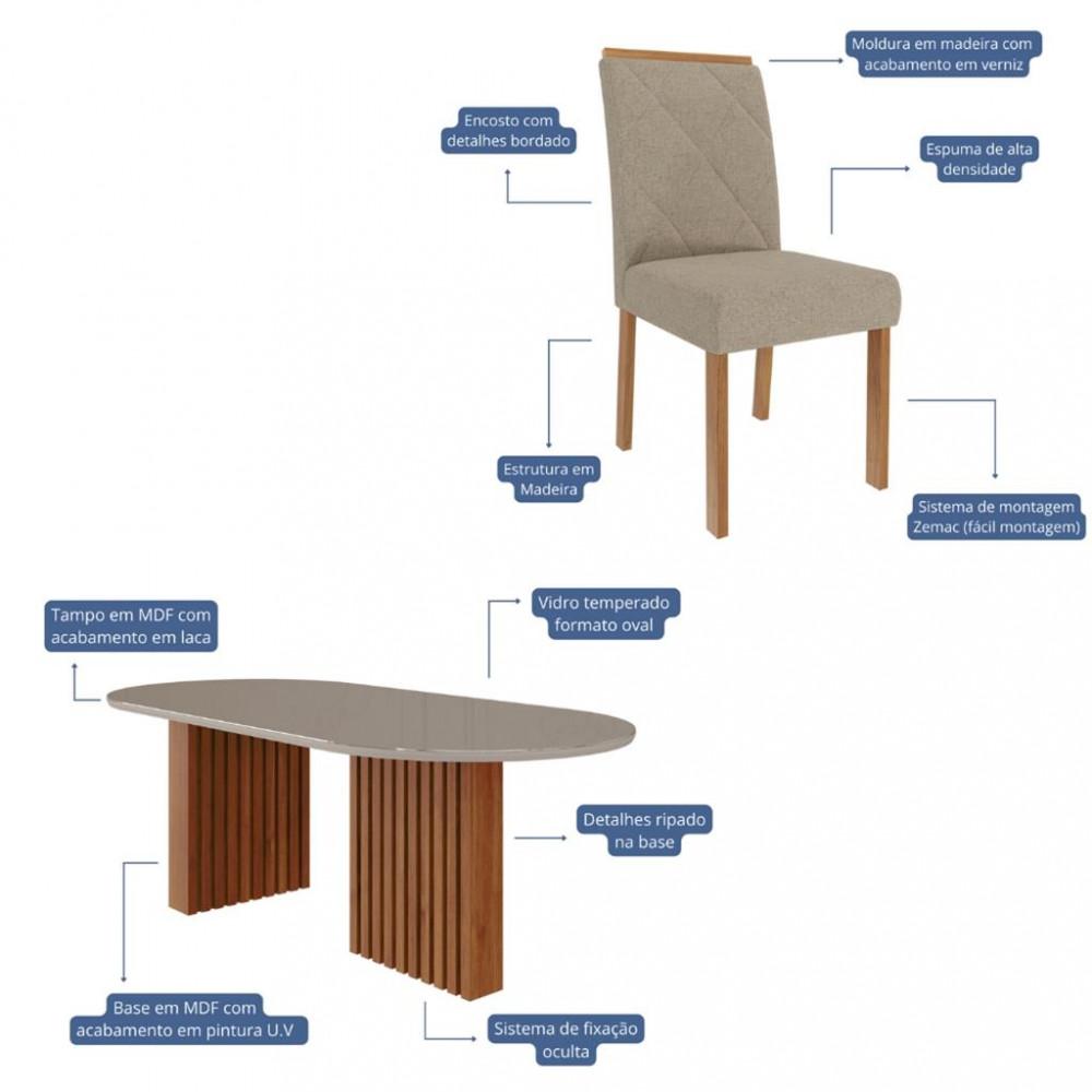 Conjunto Sala de Jantar Mesa Ester 210cm Oval 6 Cadeira Fernanda Cimol - 3