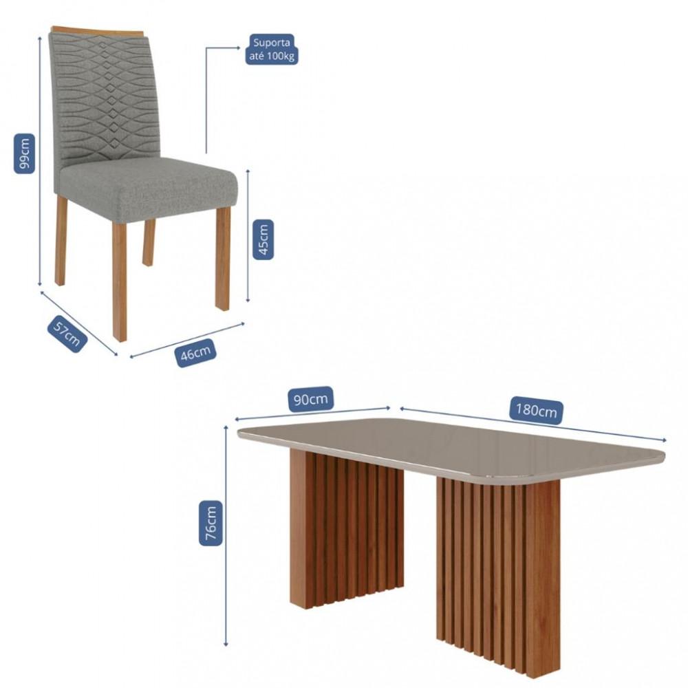Conjunto Sala de Jantar Mesa Ester  180cm 6 Cadeira Clarice Cimol - 4