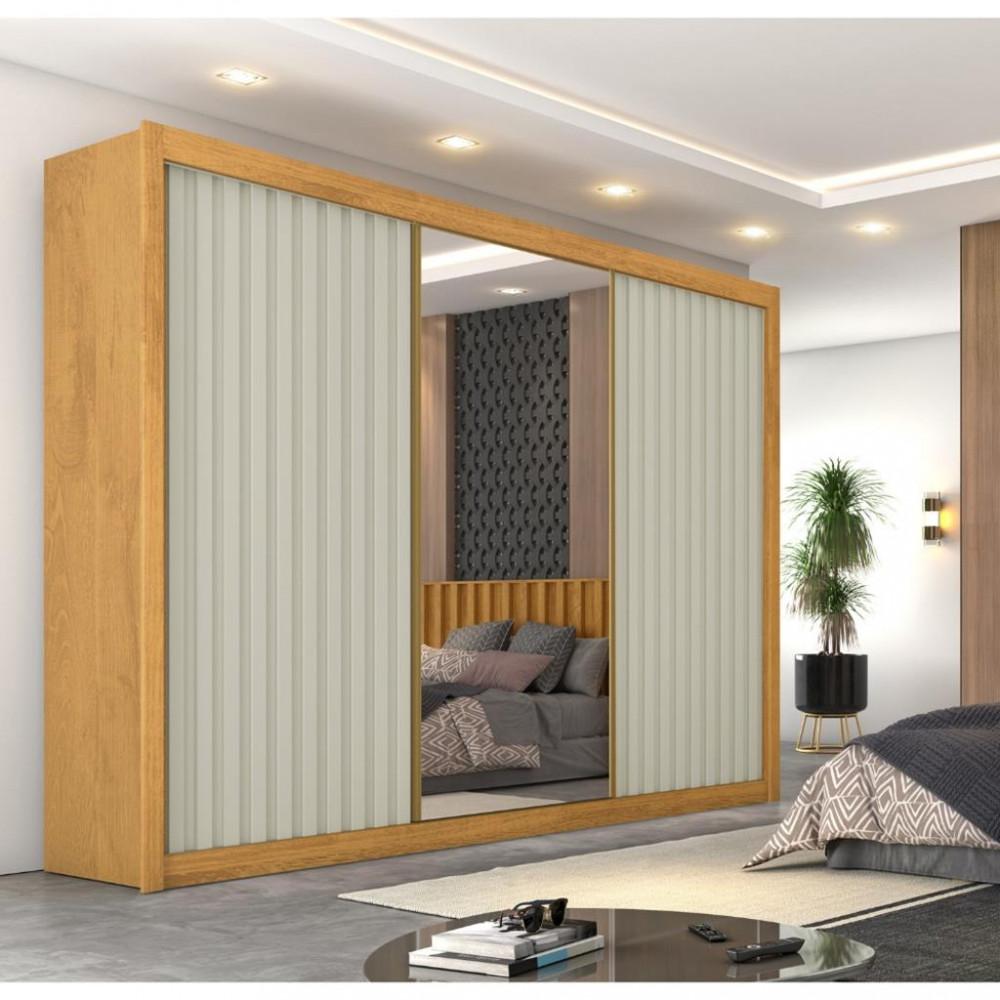 Guarda Roupa Casal 1 Espelho 3 Portas de Correr 6 Gavetas Ripado Athenas Europa - 1