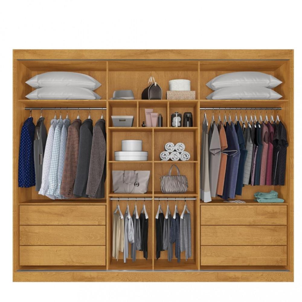 Guarda Roupa Casal 1 Espelho 3 Portas de Correr 6 Gavetas Ripado Athenas Europa - 3