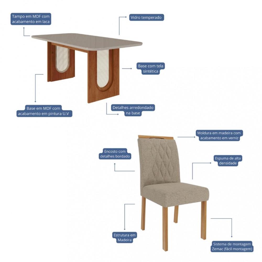 Conjunto Sala de Jantar Mesa Valentina 180cm 6 Cadeira Juliana Cimol - 3