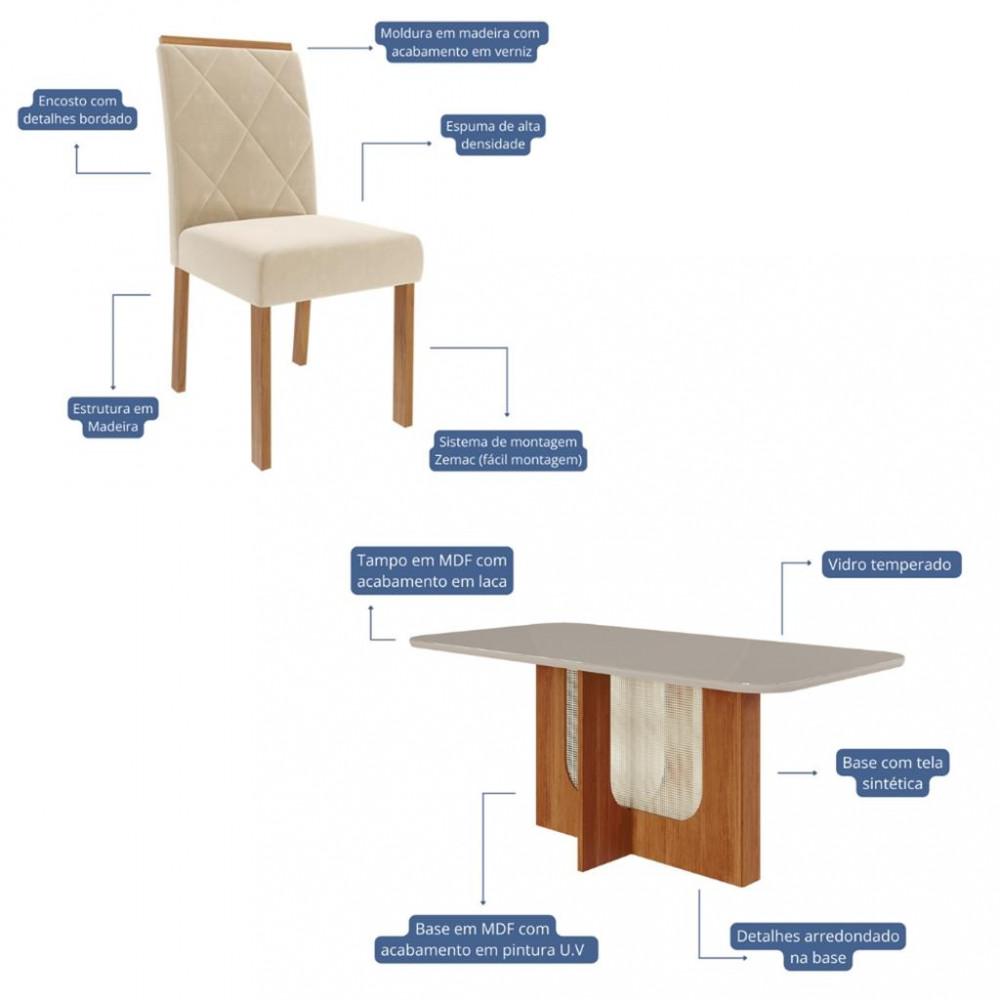 Conjunto Sala de Jantar Mesa Louise 180cm 6 Cadeira Fernanda Cimol - 3