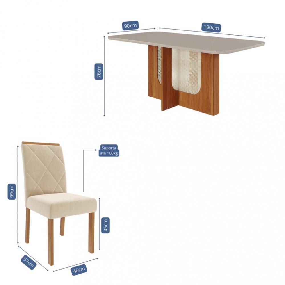 Conjunto Sala de Jantar Mesa Louise 180cm 6 Cadeira Fernanda Cimol - 4
