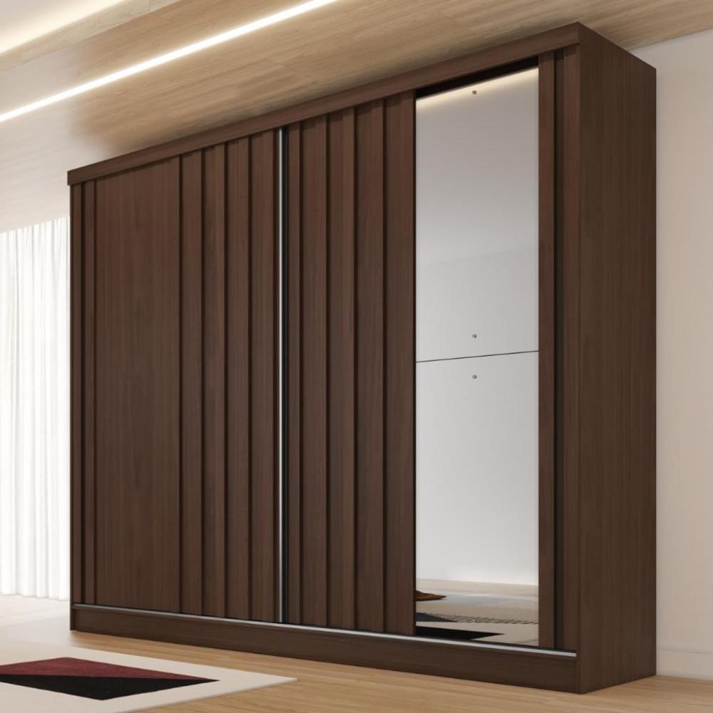 Guarda Roupa Casal 1 Espelho 2 Portas de Correr 4 Gavetas Ripado Galati Made Marcs - 1