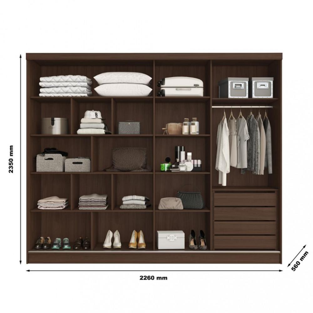 Guarda Roupa Casal 1 Espelho 2 Portas de Correr 4 Gavetas Ripado Galati Made Marcs - 4