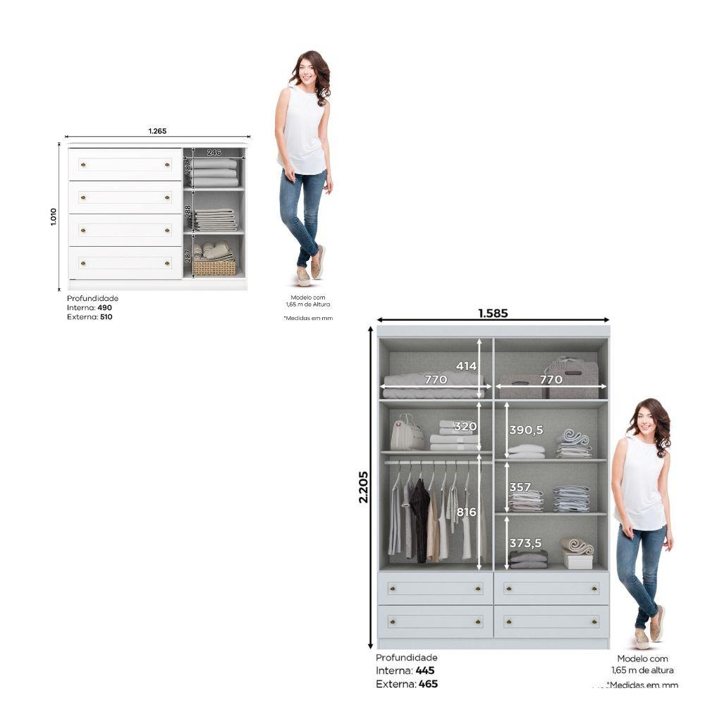 Quarto de Bebê Guarda-Roupa 4 Portas 4 Gavetas e Cômoda 4 Gavetas 1 Porta Americano Henn - 3