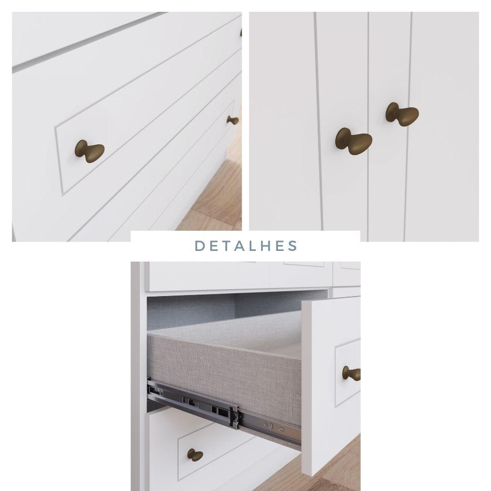 Quarto de Bebê Guarda-Roupa 4 Portas 4 Gavetas e Cômoda 4 Gavetas 1 Porta Americano Henn - 5