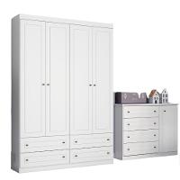 Quarto de Bebê Guarda-Roupa 4 Portas 4 Gavetas e Cômoda 4 Gavetas 1 Porta Americano Henn - 2