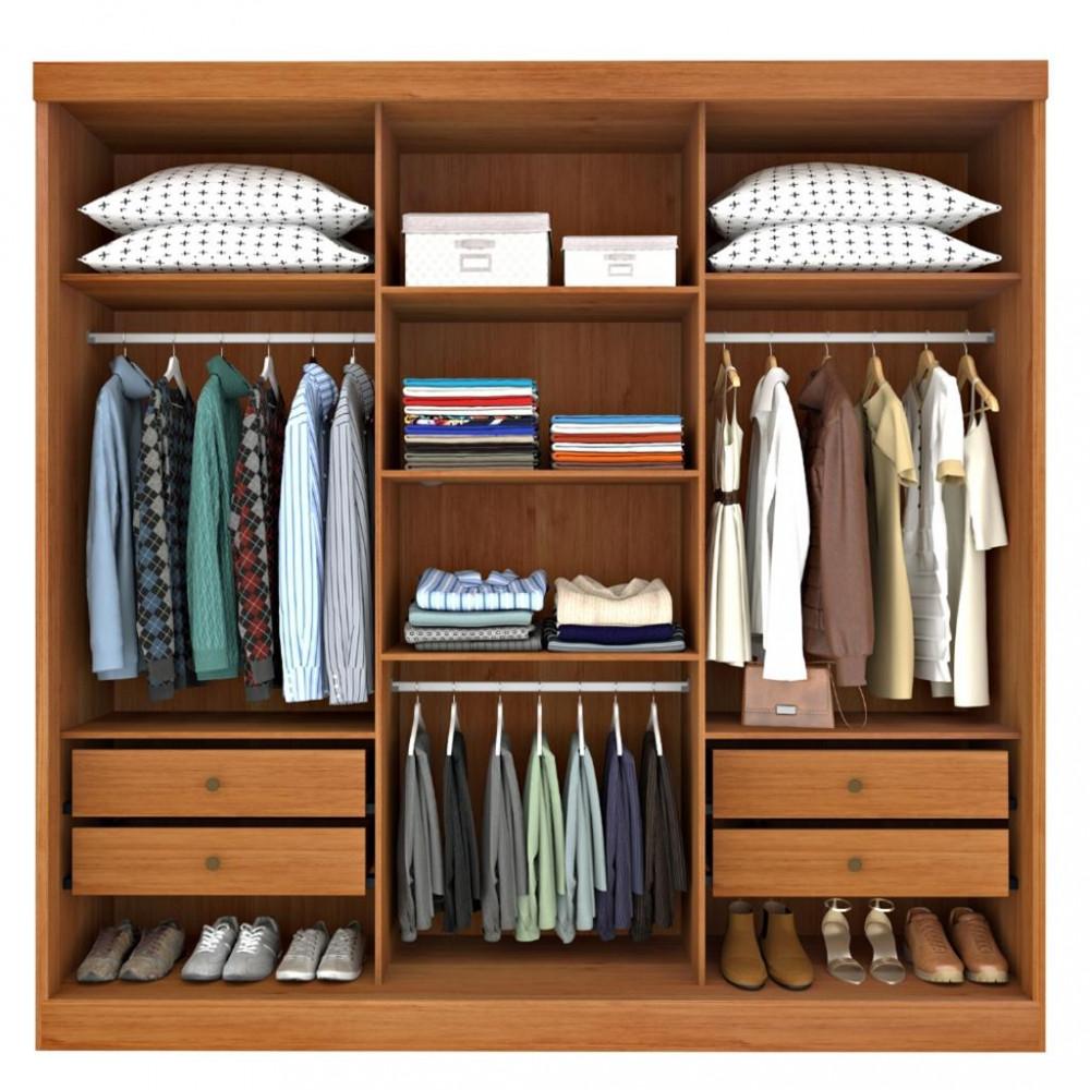 Guarda Roupa Casal 3 Portas 4 Gavetas Espelho Dacar Tcil - 3