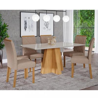Conjunto Sala de Jantar Mesa Patricia 160cm 6 Cadeira Fernanda Cimol