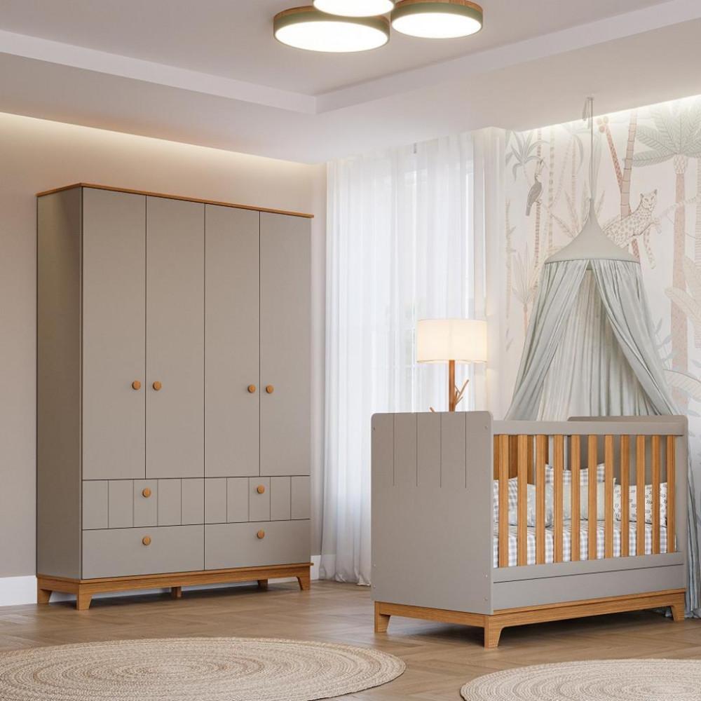 Quarto de Bebê Berço Mini Cama e Guarda-Roupa 4 portas 4 gavetas Liza Permobili - 1